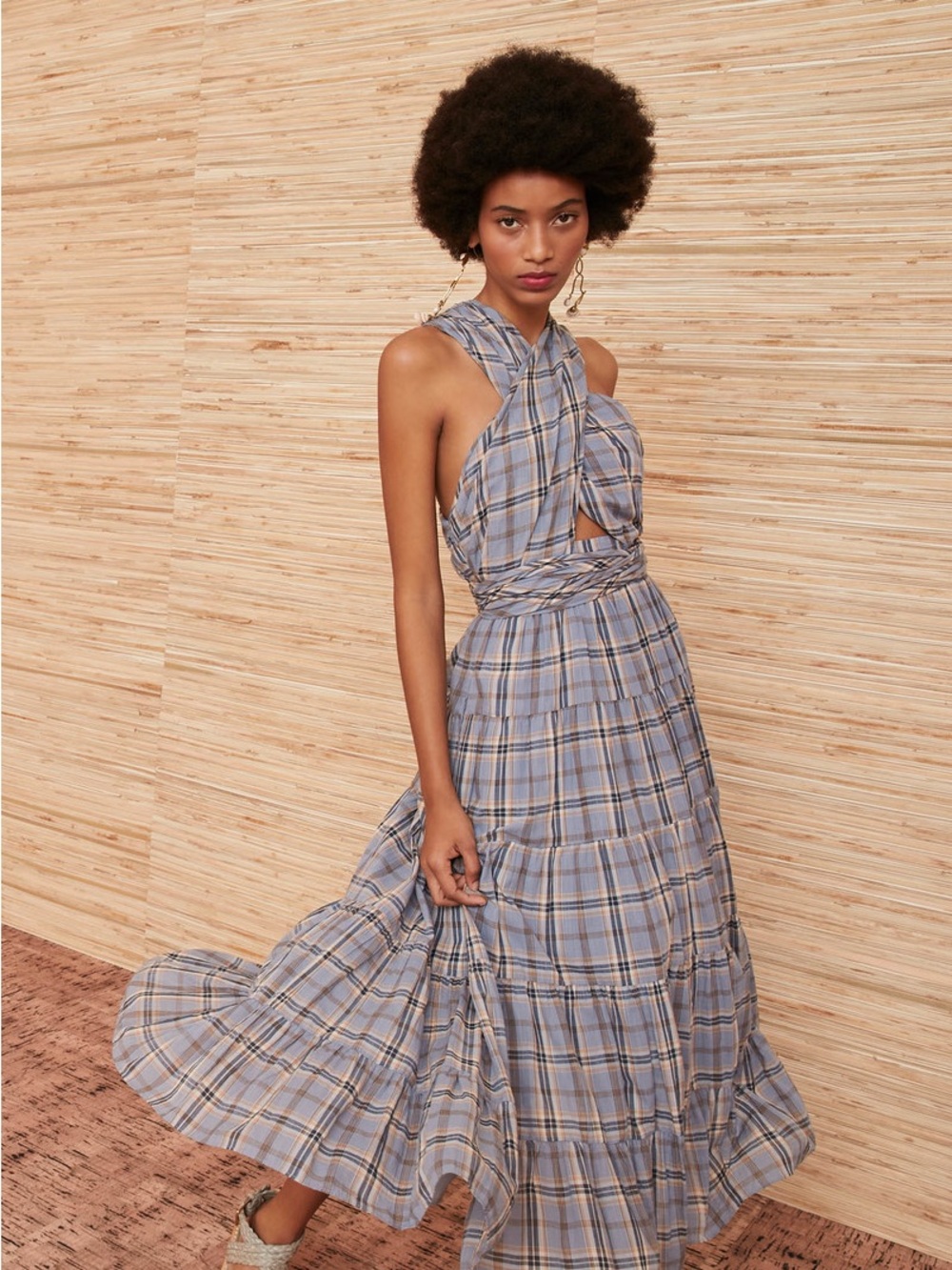 Ulla Johnson Noelle Plaid Halter Midi Dress